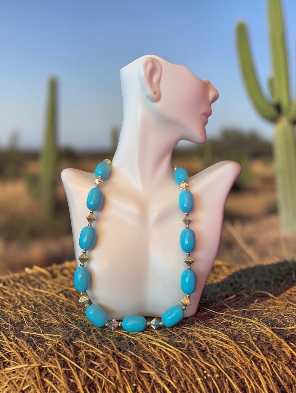 Faux Turquoise Bead Statement Necklace